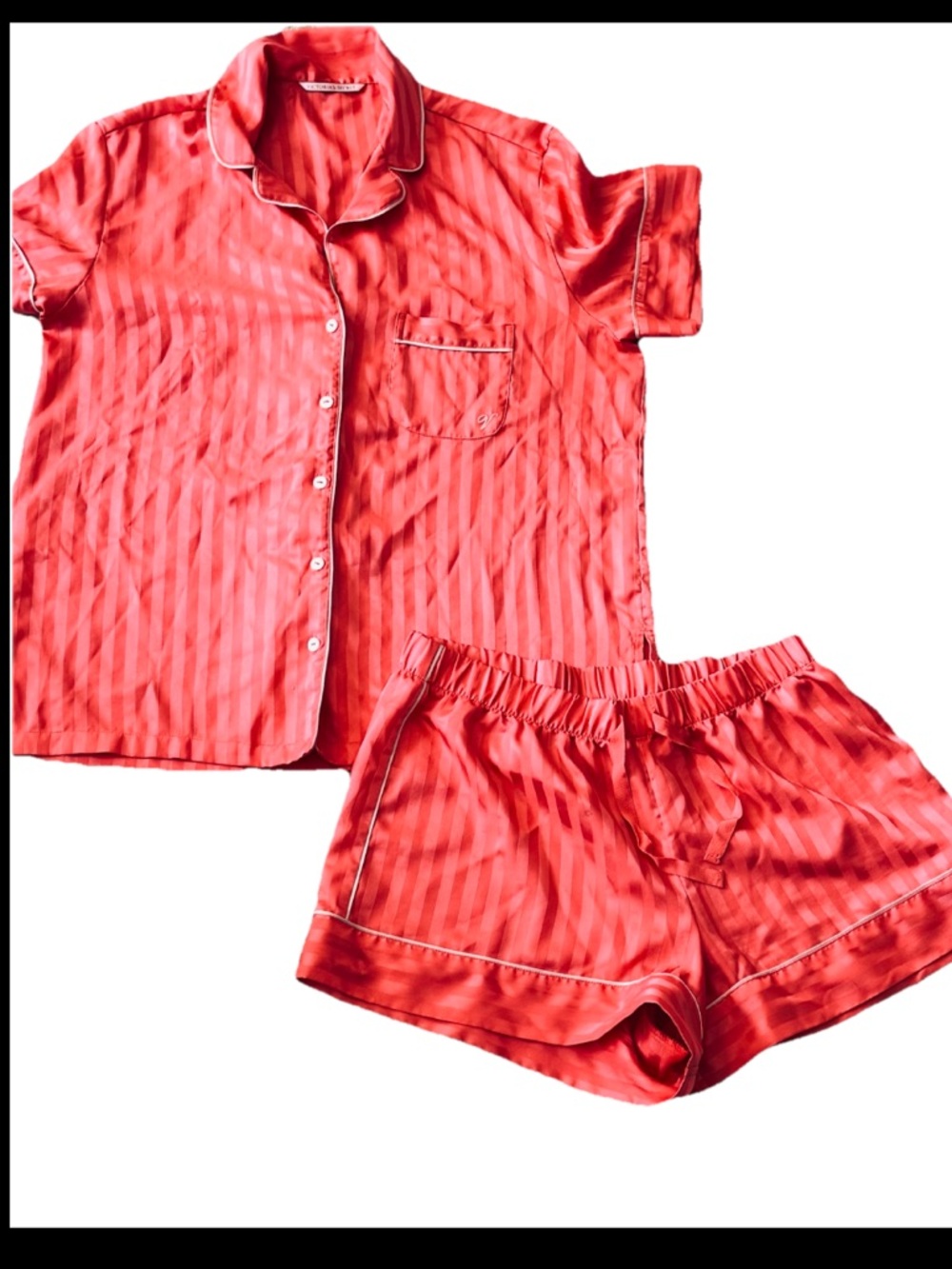 Victoria's Secret Satin Two Piece Coral / Orange Pajamas Short Set Small